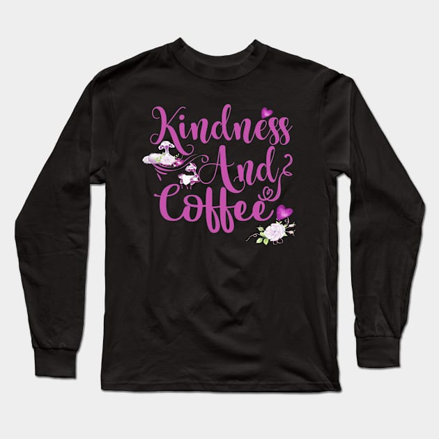 Kawaii Kindness and coffee lama Long Sleeve T-Shirt by sharanarnoldart